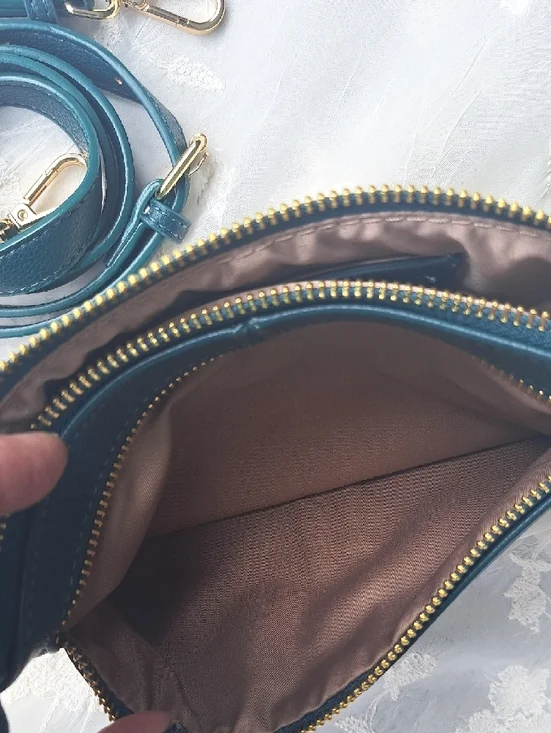 Hand Painted Teal Free Form Designer Crossbody Clutch - Picture 13 of 17